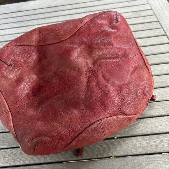 B Makowsky Lisbon Brown Red Drawstring Pocket Hobo Bag Satchel - Picture 15 of 16